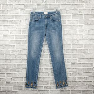 DRIFTWOOD Colette Embroidered Ankle Fray Denim Jeans blue size 27